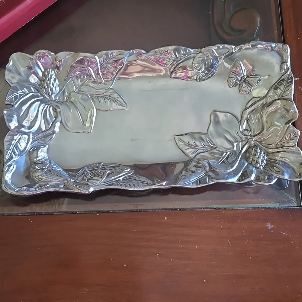 Arthur Court Vintage 2000 Magnolia Bird Butterfly Pewter 11